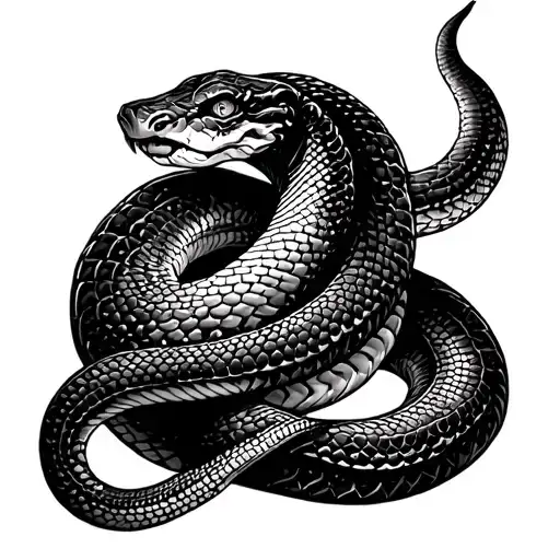 Snake Wrapped Around A Crescent Moon