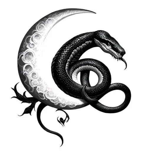 Crescent Moon With A Snake Coiling Around It