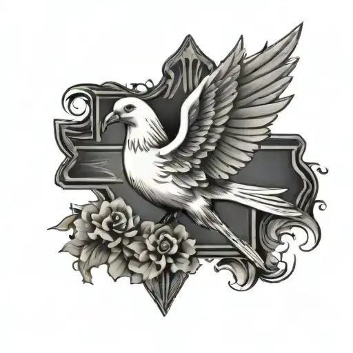 Cross With A Dove Flying And A Dog