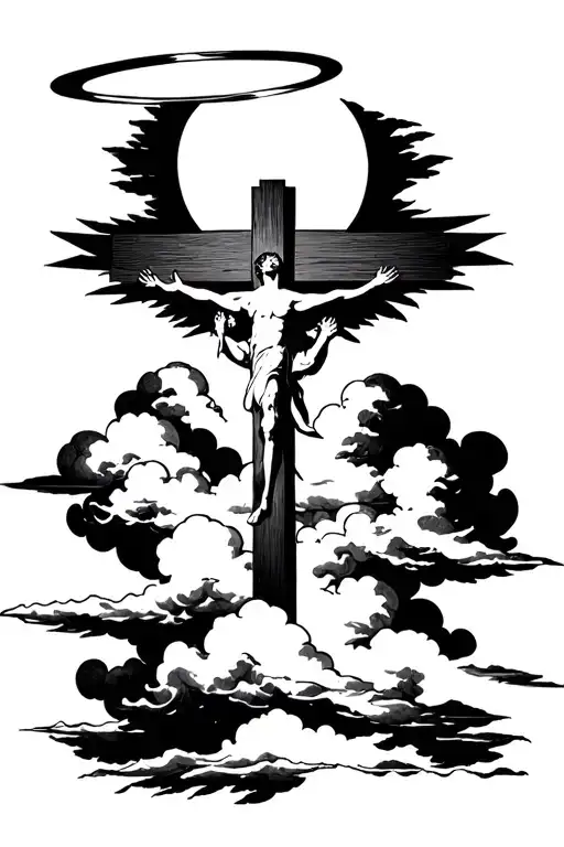 Cross With Clouds Surrounding And A Halo