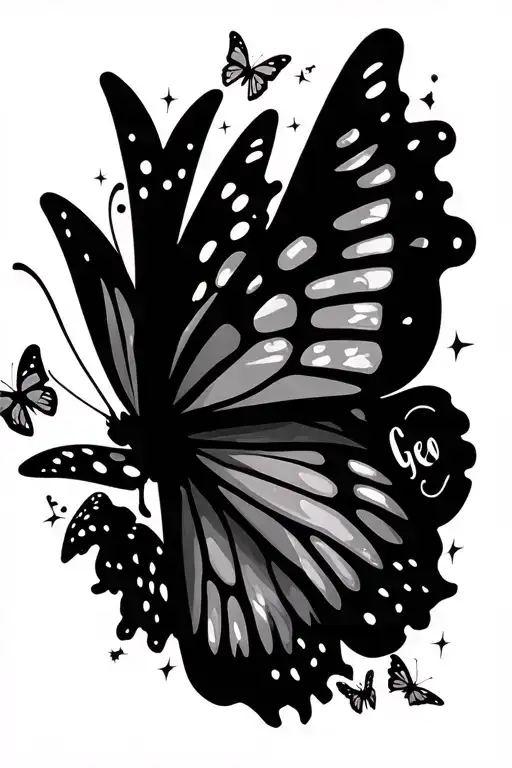 Little Butterfly's All Around With Sparkles Around Wrist And Arm With The Name Geo Hidden