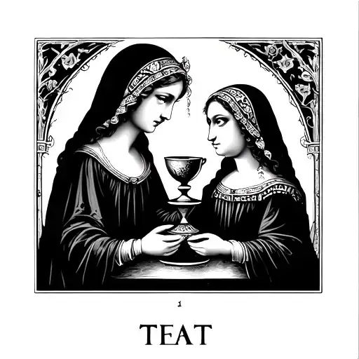 Three Cups Tarot Card Featuring Sisters Facing Each Other