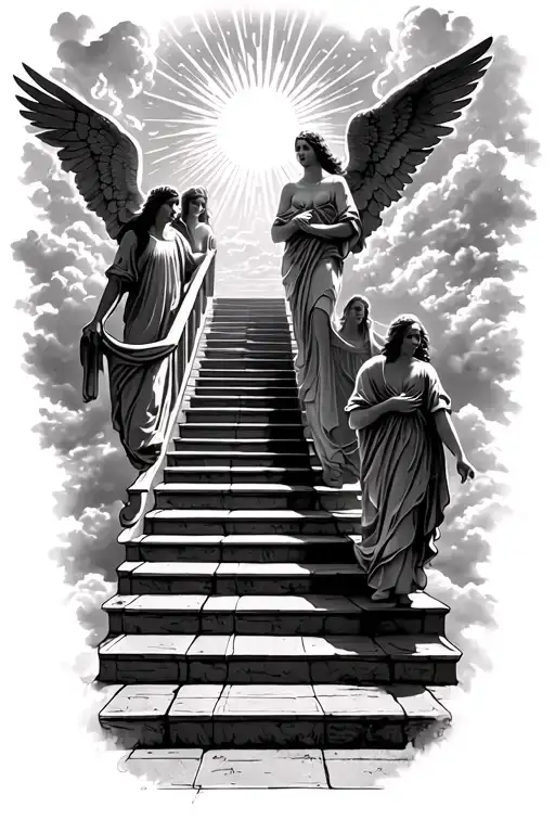 Stairway To Heaven Walking Up Stairs Angels Sun Rays Clouds Heaven Gate At The Top Of The Stairs