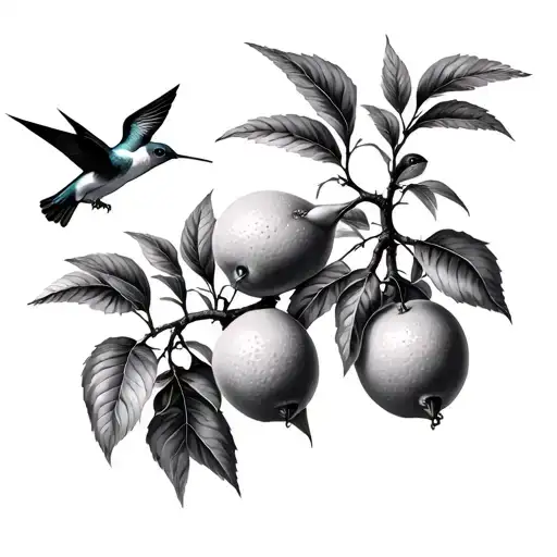 Lemon Tree With Hummingbirds Flying Towards