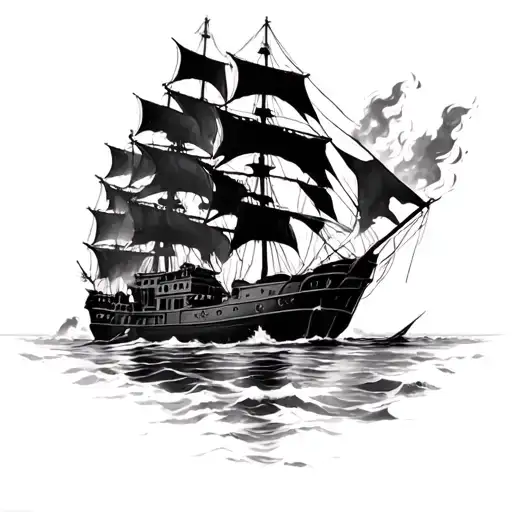 Island Surrounded By Burning Ships