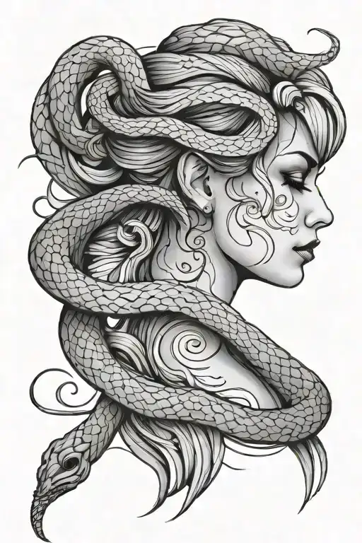 Woman Silhouette 2 Snakes Lines Only