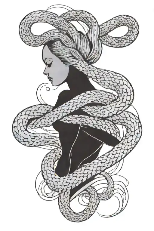 Abstract Woman Silhouette 2 Snakes Lines Only