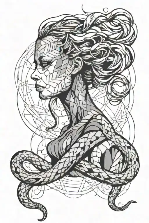 Abstract Woman Silhouette Made Of2 Snakes Lines Only No Details