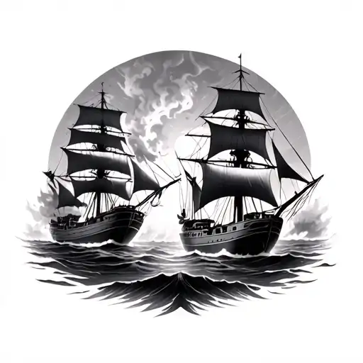 Oasis Surrounded By Burning Ships Sailing Towards Each Other