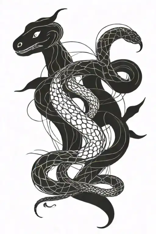 2 Snakes In Abstract Lines Forming A Silhouette Of A Single Woman