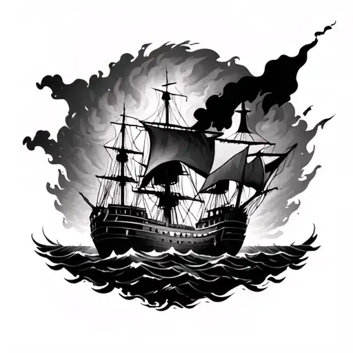 Island Surrounded By Ships On Fire