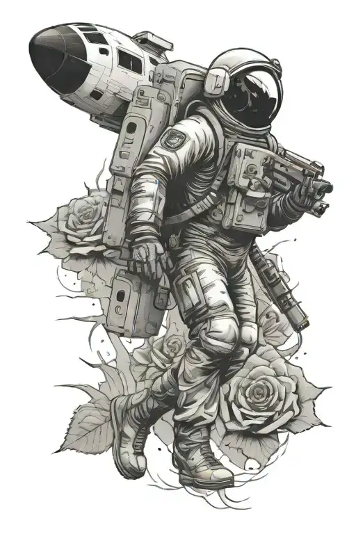 Astronout Fall Carrying Rose In Apocalypse Building Background