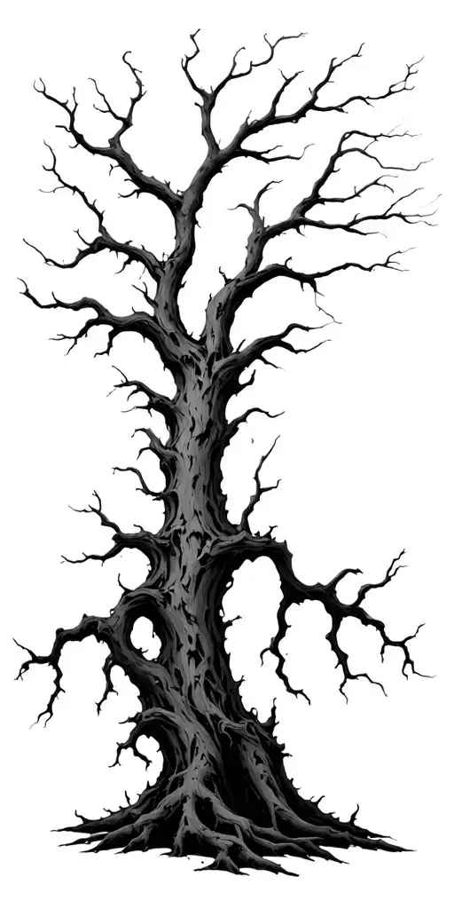 Tall Dead Tree Many Gnarly Branches And Twigs Trunk Rough Bark