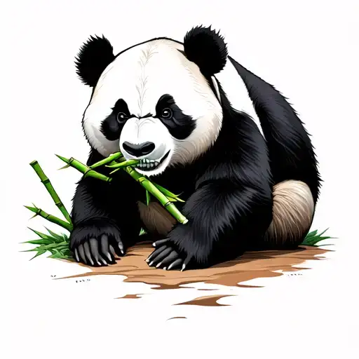 A Mean Panda Eating Bamboo