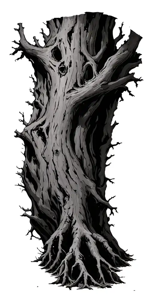 Tall Dead Tree Many Many Gnarly Branches And Twigs Trunk Rough Bark Roots Gripping Rocks