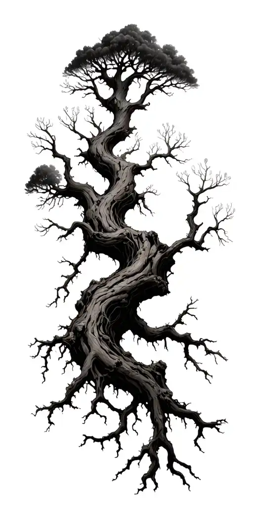 Tall Dead Tree Many Branches And Twigs Rough Bark Long Roots Gripping Rocks