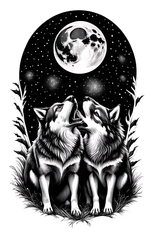 Two Wolves Howling Moon