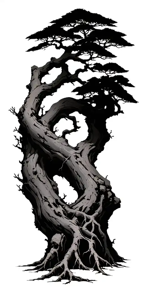 Tall Dead Penjing Tree Many Branches And Twigs Rough Bark Roots Gripping Rocks