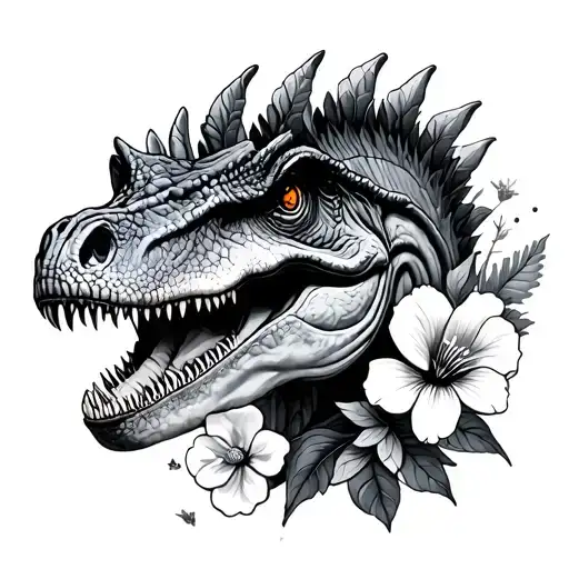 Dinosaur And Flowers