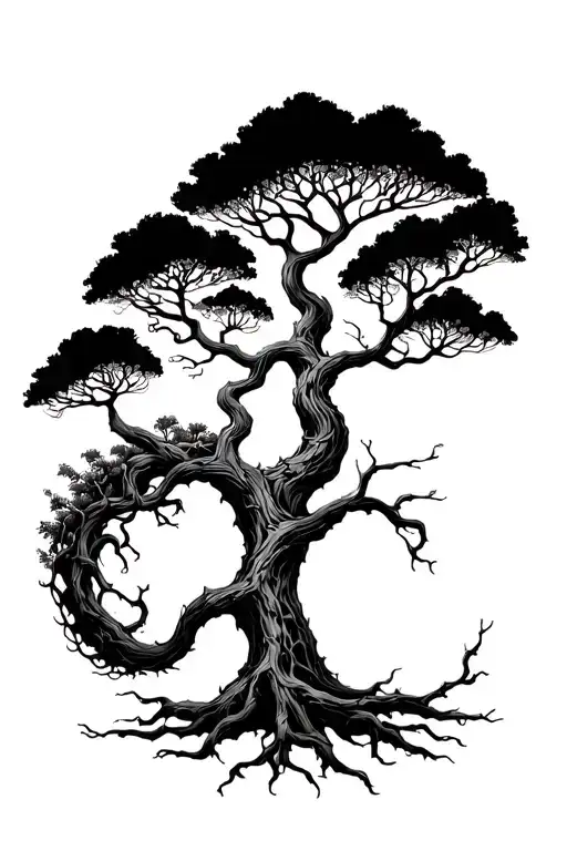 Tree Of Life With Big Beautiful Branches And Interwoven Roots
