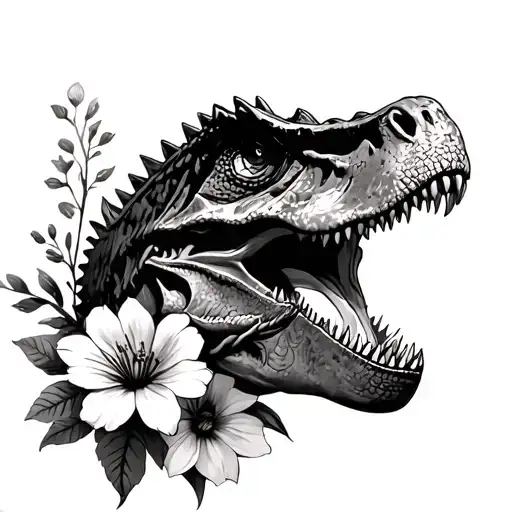T Rex And Flowers