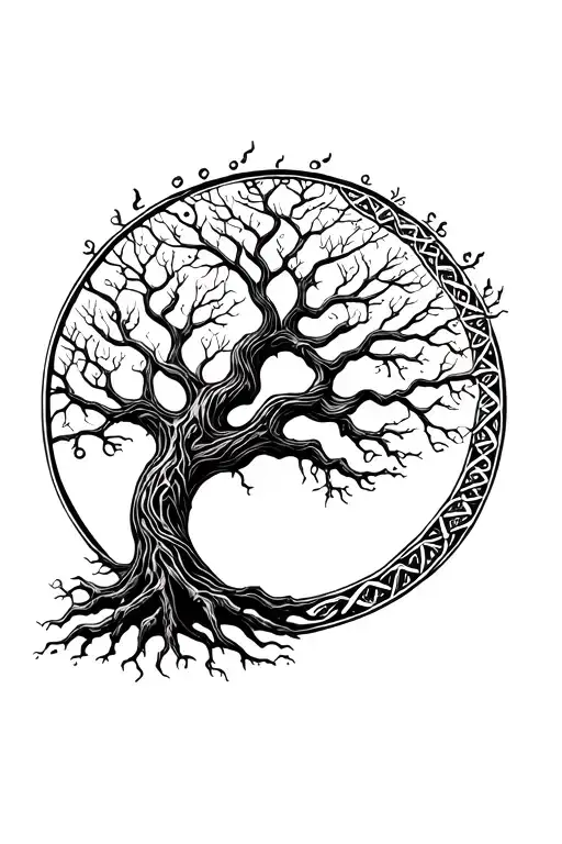 Tree Of Life With Big Beautiful Branches And Interwoven Roots And Dna