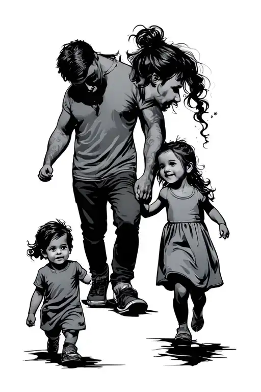 Father Toddler Son Baby Daughter Walking