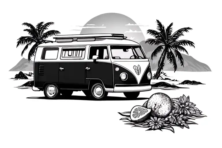 Campervan And Tequila Sunrise Minimalist Black