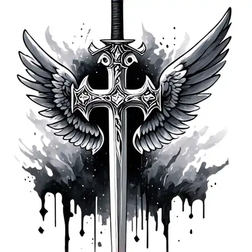 Realistic Cross Made Of Swords With Wings Made