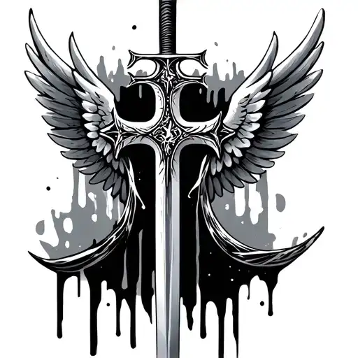Realistic Cross Made Of Swords With Wings Made