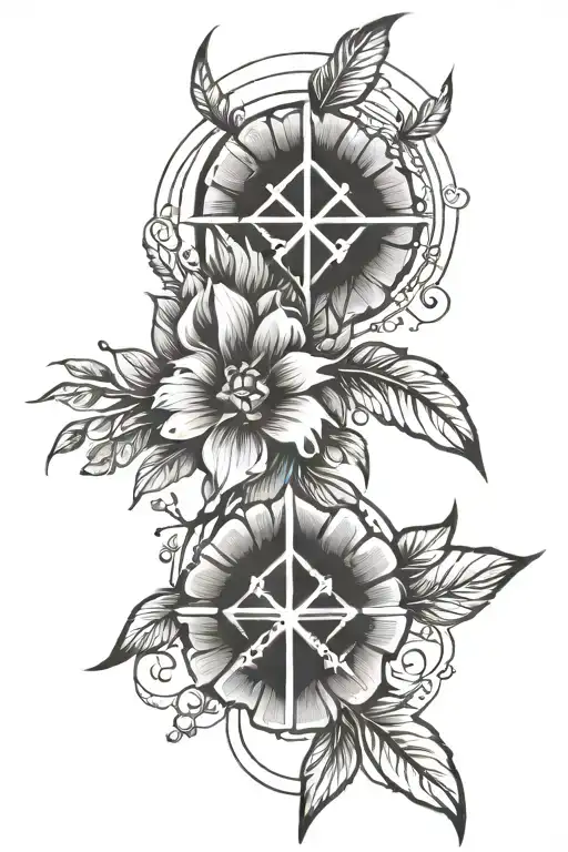 Simple Lines Tattoo With 3 Nordic Runes Shaping A Flower