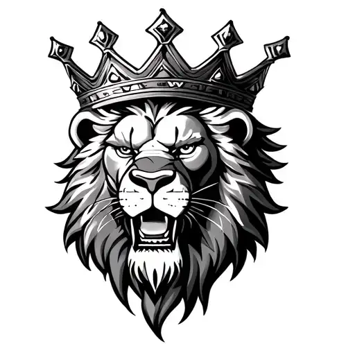 Furious Lion Head With Crown Made Of Money