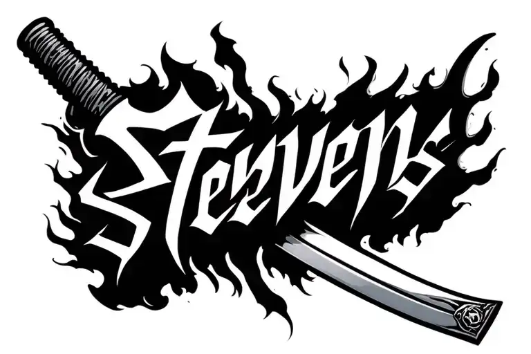 Stevens Name On A Katana Sword