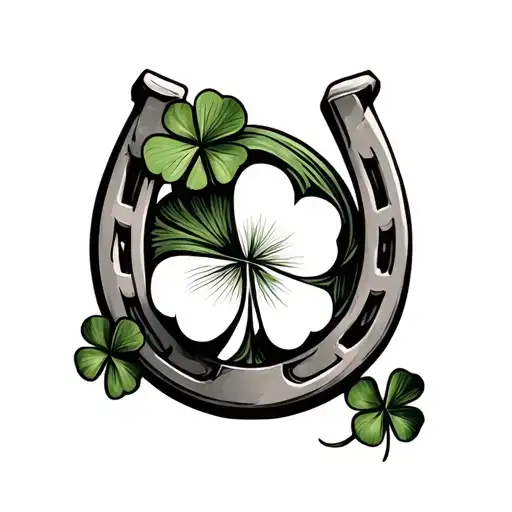 Four Leaf Clover Inside Of Horseshoe