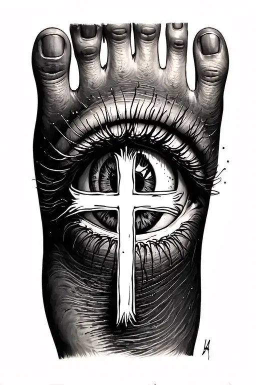 Foot Print Eye Sight And A Cross