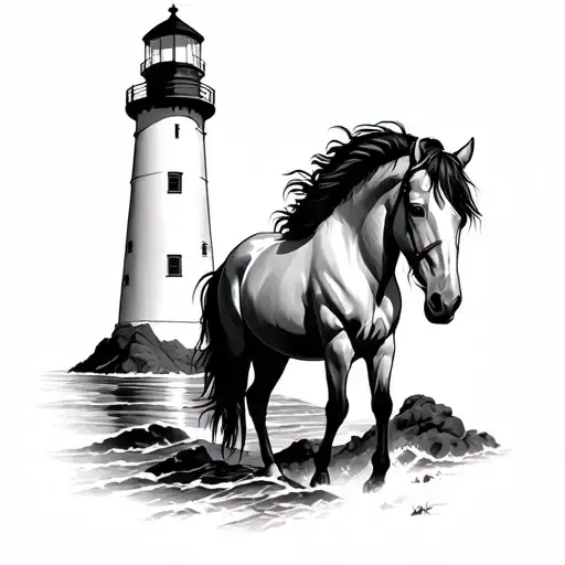 Lighthouse And Horse