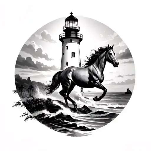 Lighthouse And Horse Running