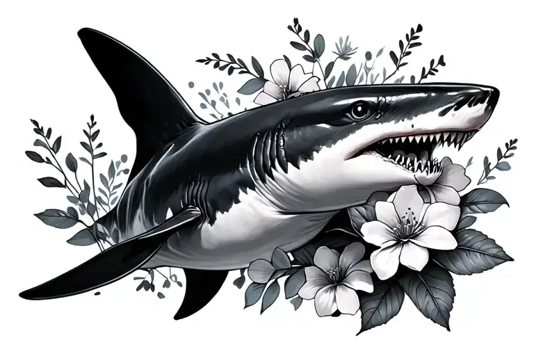Shark With Flowers Around