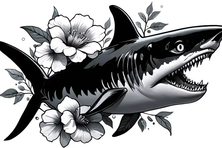 Line Shark With Flowers Around