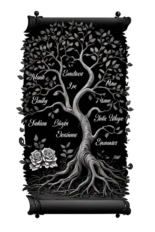 Feminine Family Tree Scroll With 3 Generations Names
