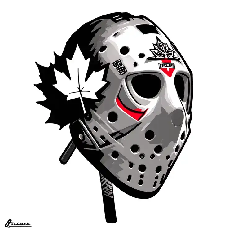 Old School Goalie Mask With Maple Leaf And Hockey Stick