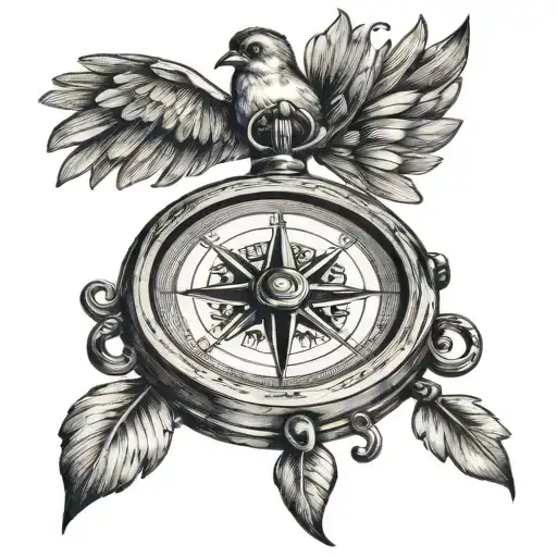 Litlle Compass With Litlle Bird Flying