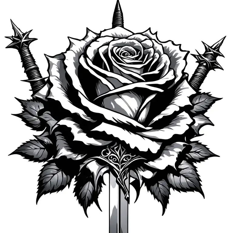 Sword With Barbed Rose Intertwined With Glare