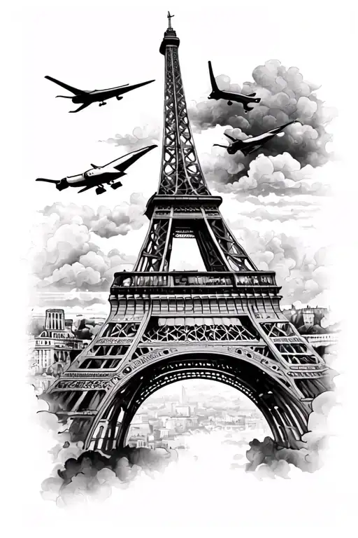 Air Bus And Eifel Tower On Upper Arm Sliced Separate Into Bands