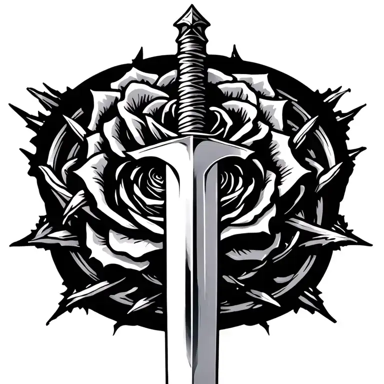 Sword With Barbed Rose Intertwined With Glare