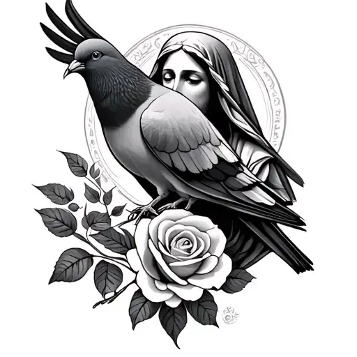 Mother Mary With A Rose And Pigeon