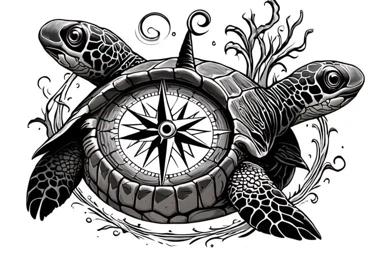 Nautical Compass Within A Sea Turtle In A Half Sleeve Style