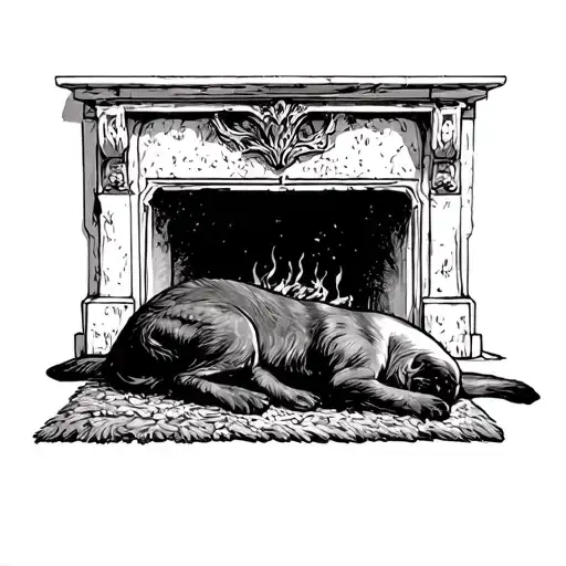 Kerberos Sleep Infront The Hearth On The Fur Rug