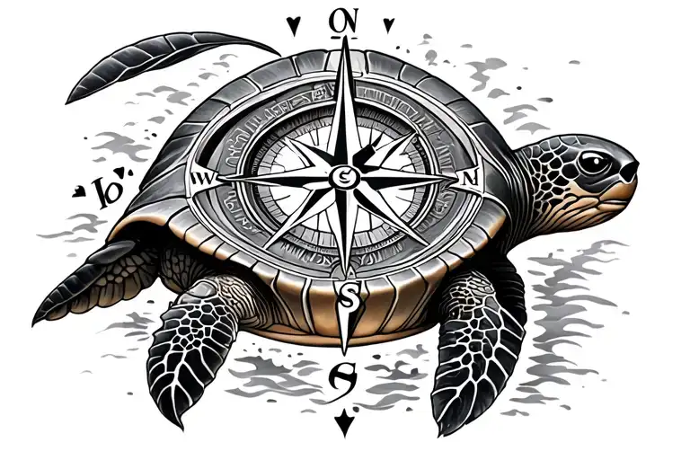 Nautical Compass Within A Sea Turtle In A Half Sleeve Style