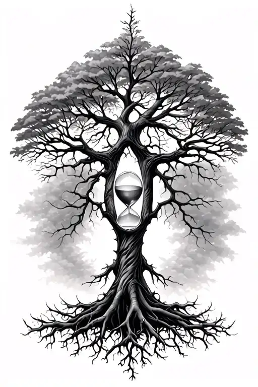 Tree Of Life With Lung Roots And Hourglass Backround